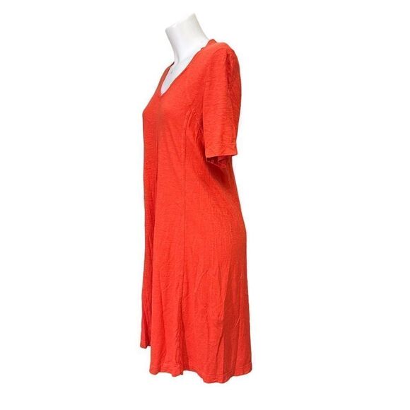 Eileen Fisher V Neck Orange Hemp Organic Cotton Blend Short Sleeve Shift Dress M - Picture 4 of 9